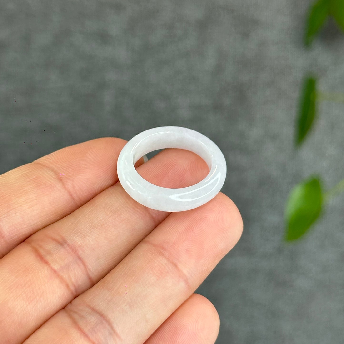 Natural Ivory White Jadeite Jade Semi Translucent Ring Size 1.77