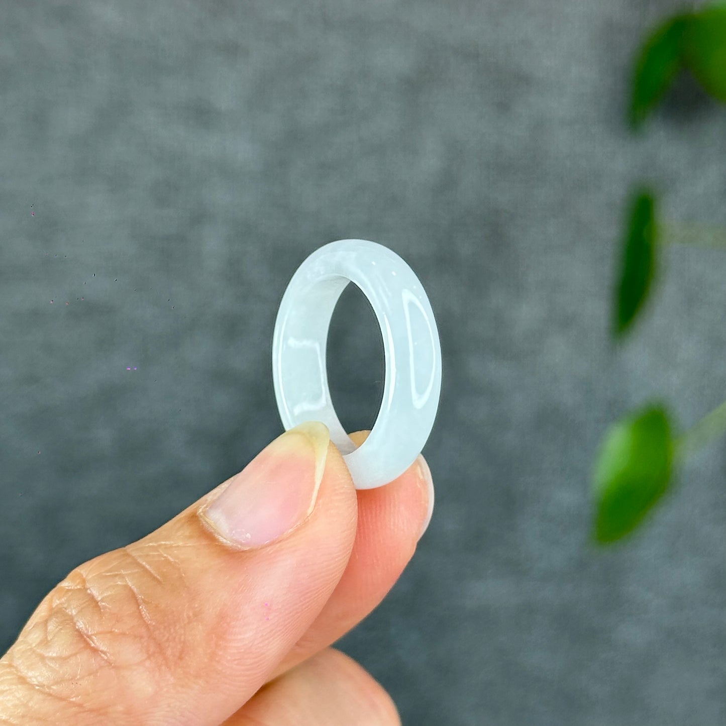 Natural Ivory White Jadeite Jade Semi Translucent Ring Size 1.77