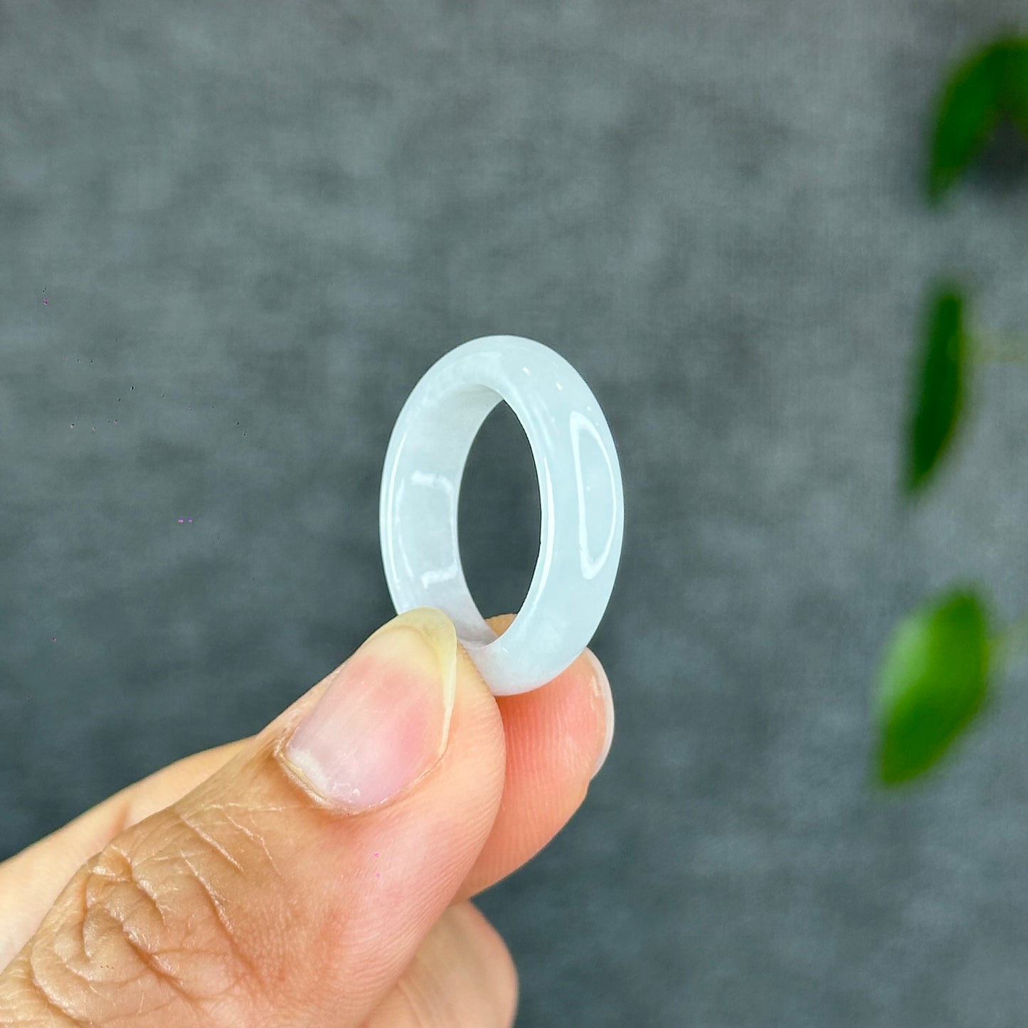 Natural Ivory White Jadeite Jade Semi Translucent Ring Size 1.77