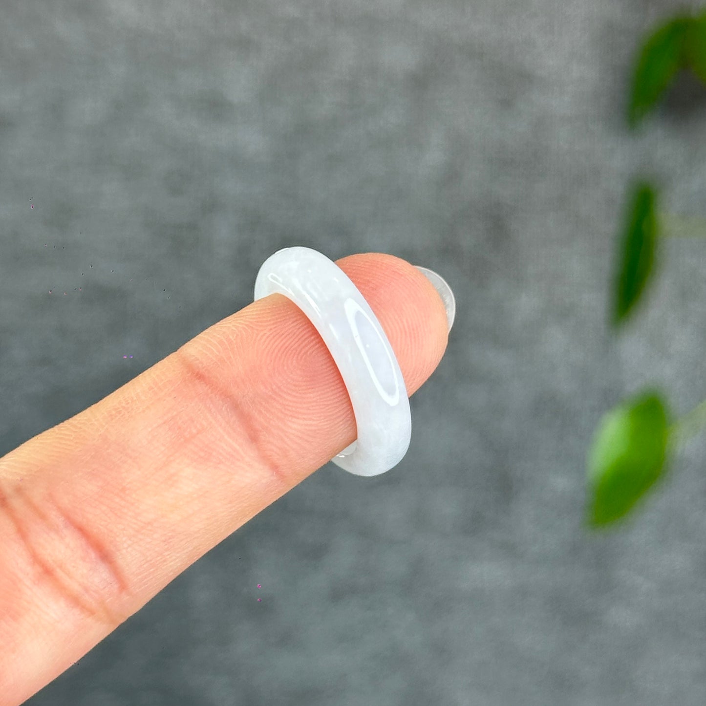 Natural Ivory White Jadeite Jade Semi Translucent Ring Size 1.77
