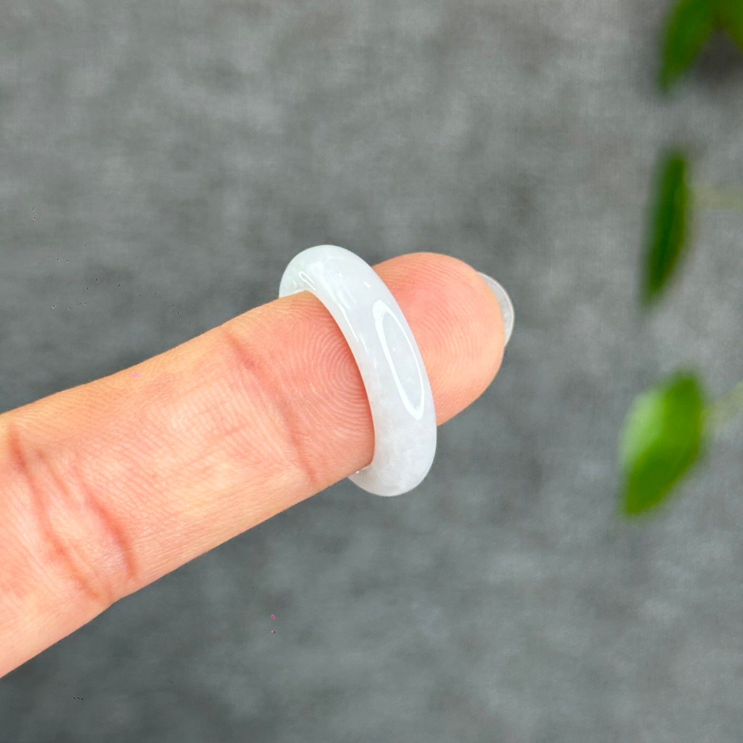 Natural Ivory White Jadeite Jade Semi Translucent Ring Size 1.77