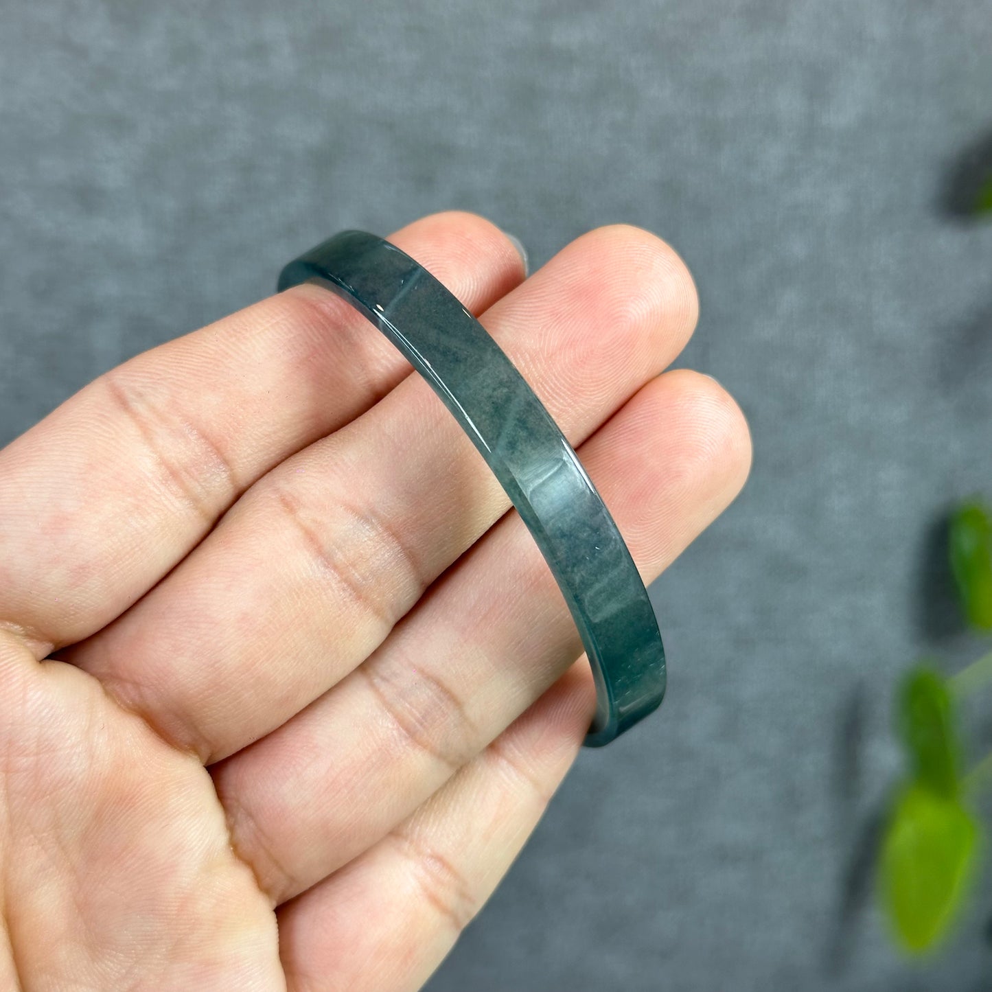 Water Blue Natural Jadeite Jade Bangle Square Style Size 57.5 mm