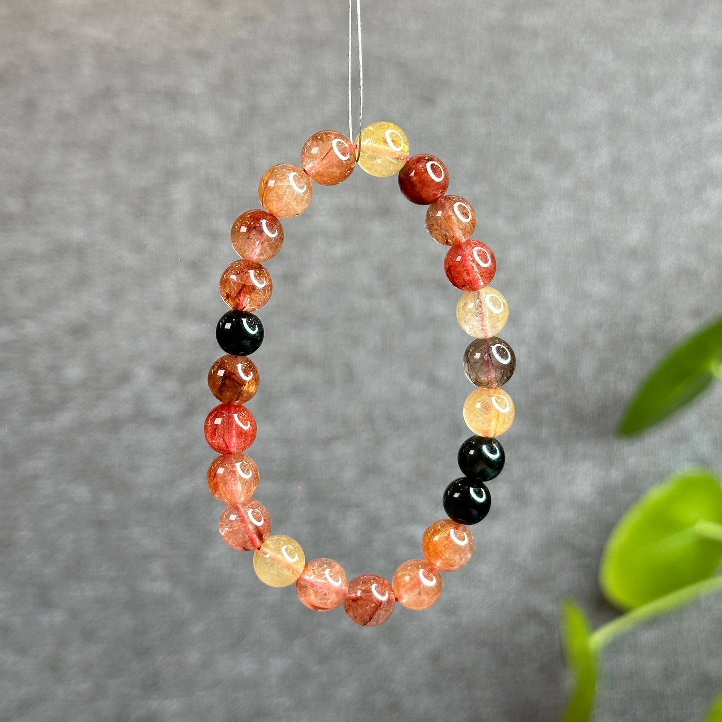 Dark Tri Colour Natural Rutilated Quartz Bracelet Size 7.5 mm