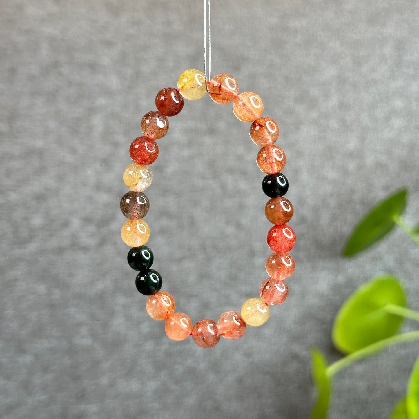 Dark Tri Colour Natural Rutilated Quartz Bracelet Size 7.5 mm