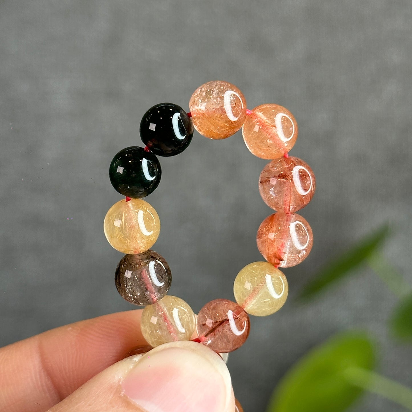 Dark Tri Colour Natural Rutilated Quartz Bracelet Size 7.5 mm