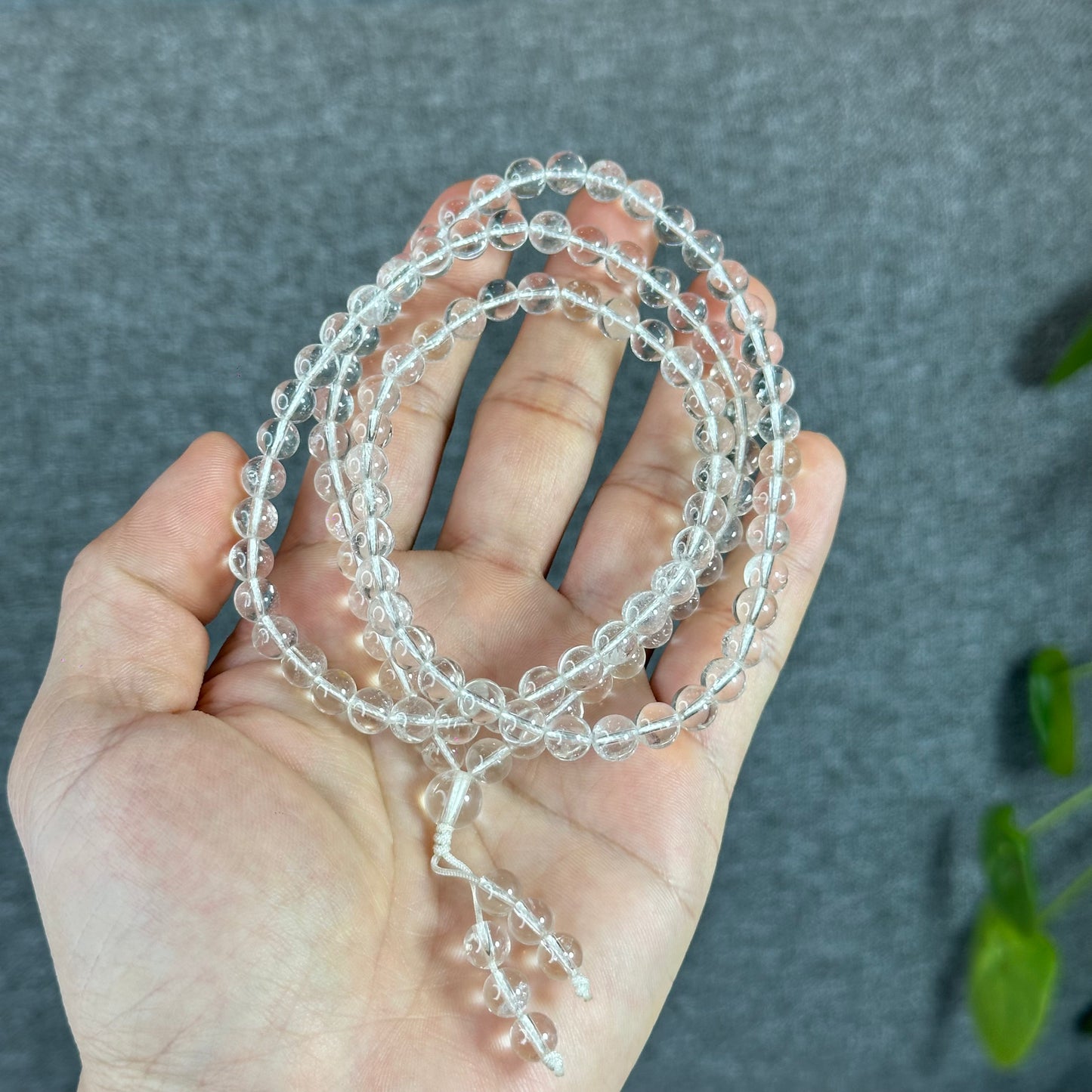 Natural Clear Quartz VIP Translucent 108 Bead Triple Wrap Bracelet Size 6.5 mm