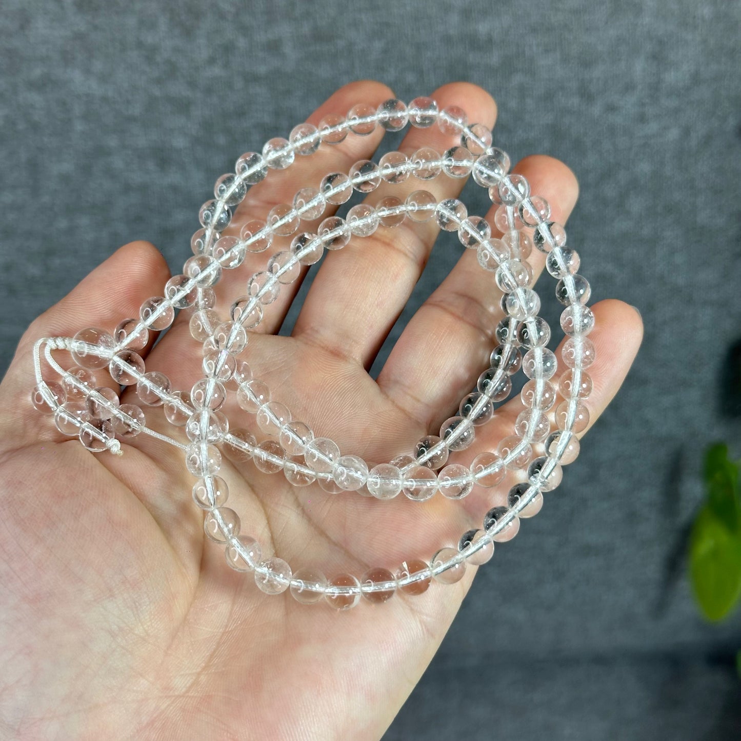 Natural Clear Quartz VIP Translucent 108 Bead Triple Wrap Bracelet Size 6.5 mm