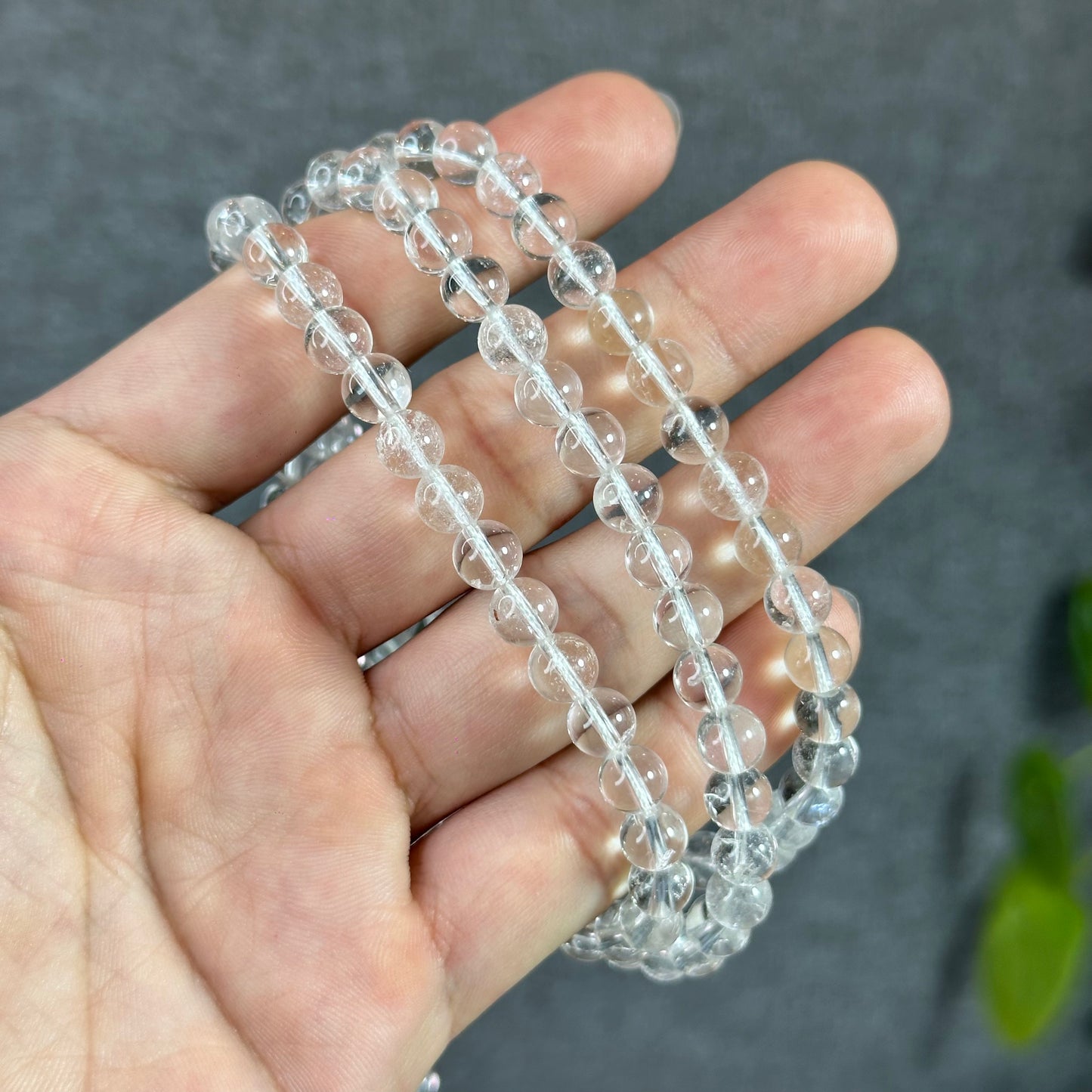 Natural Clear Quartz VIP Translucent 108 Bead Triple Wrap Bracelet Size 6.5 mm