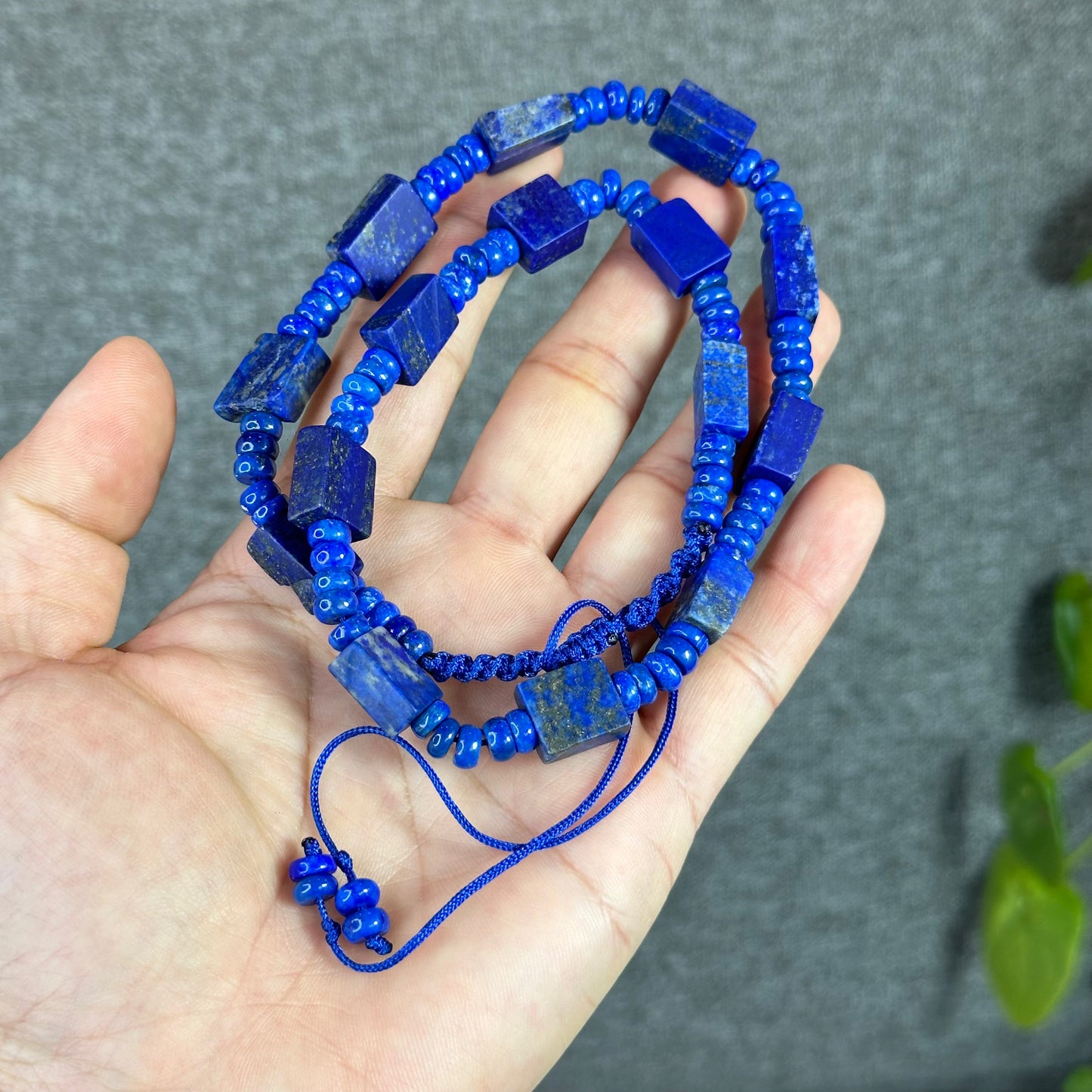 Natural Lapis Lazuli Custom Necklace, Square & Chicklet Bead Mix, Adjustable