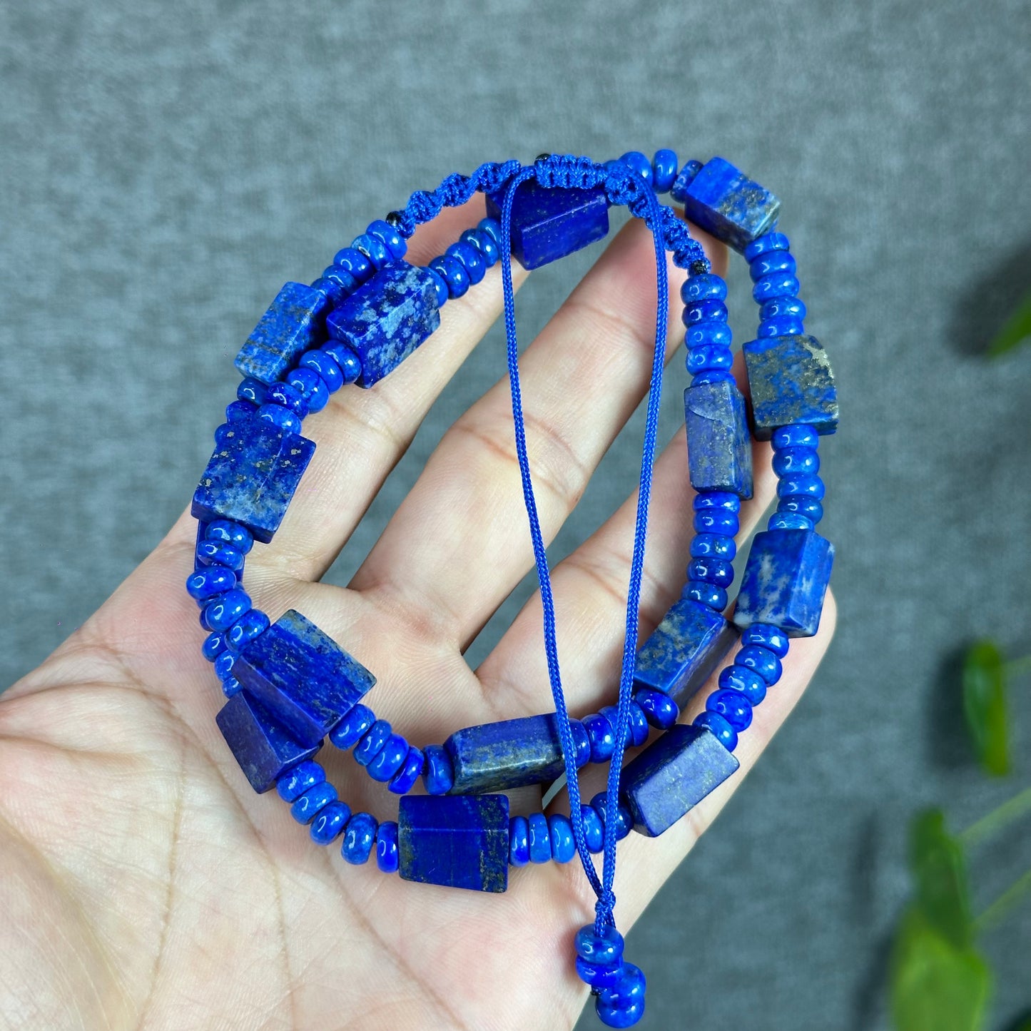 Natural Lapis Lazuli Custom Necklace, Square & Chicklet Bead Mix, Adjustable