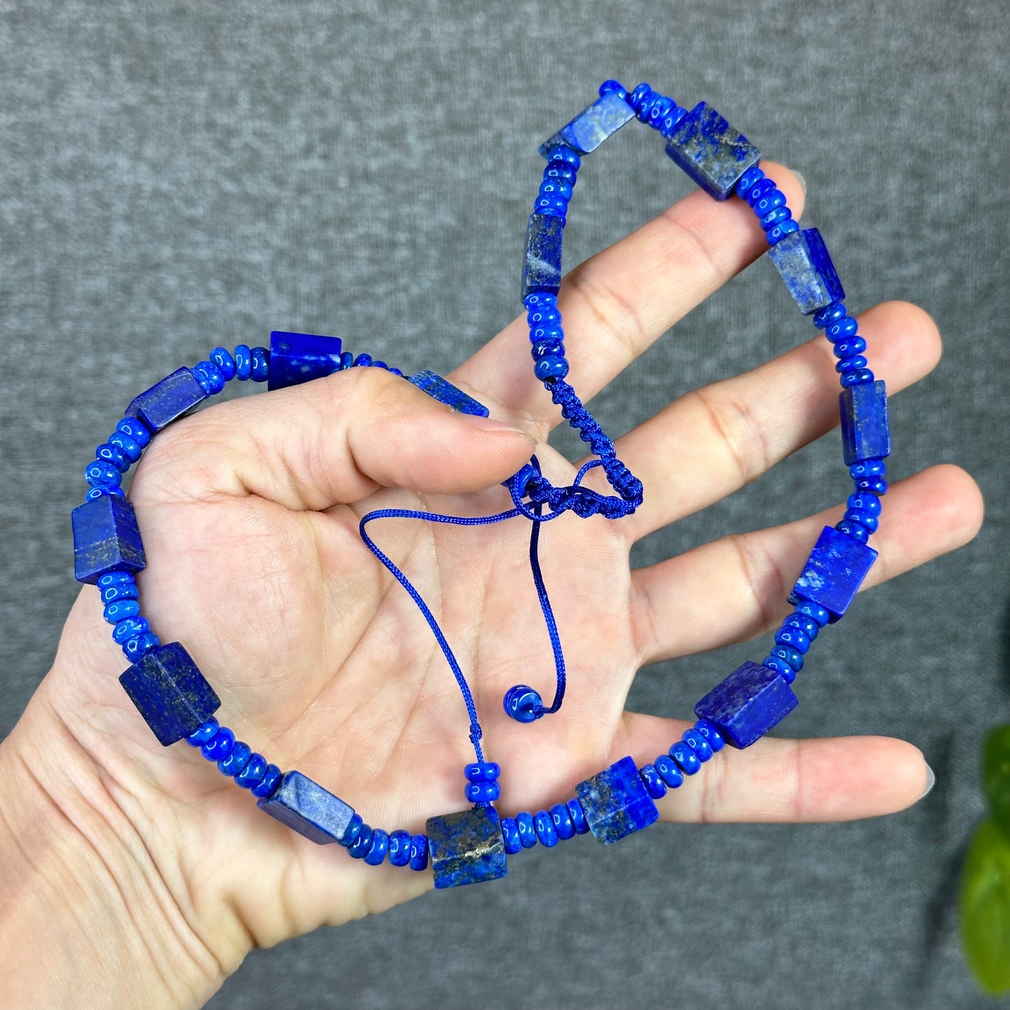 Natural Lapis Lazuli Custom Necklace, Square & Chicklet Bead Mix, Adjustable