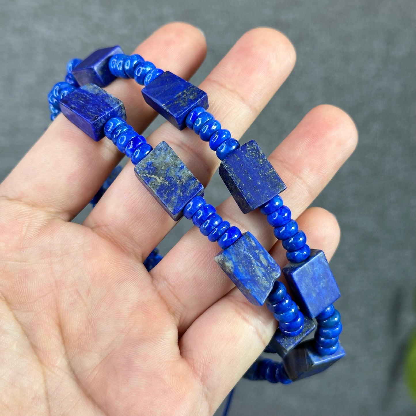 Natural Lapis Lazuli Custom Necklace, Square & Chicklet Bead Mix, Adjustable