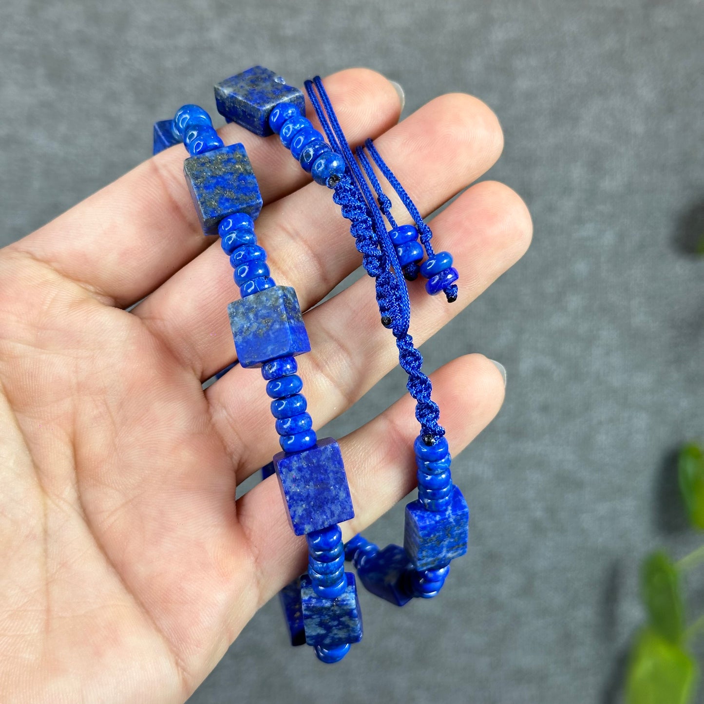 Natural Lapis Lazuli Custom Necklace, Square & Chicklet Bead Mix, Adjustable