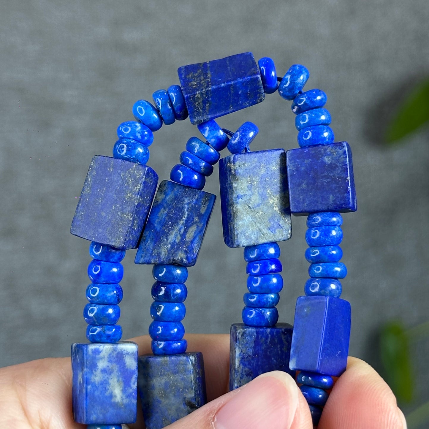 Natural Lapis Lazuli Custom Necklace, Square & Chicklet Bead Mix, Adjustable