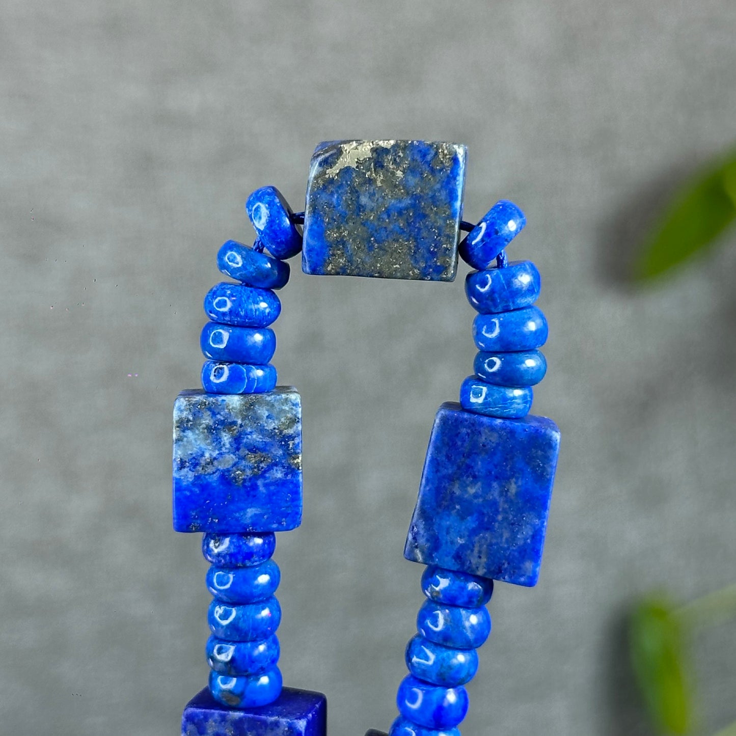 Natural Lapis Lazuli Custom Necklace, Square & Chicklet Bead Mix, Adjustable