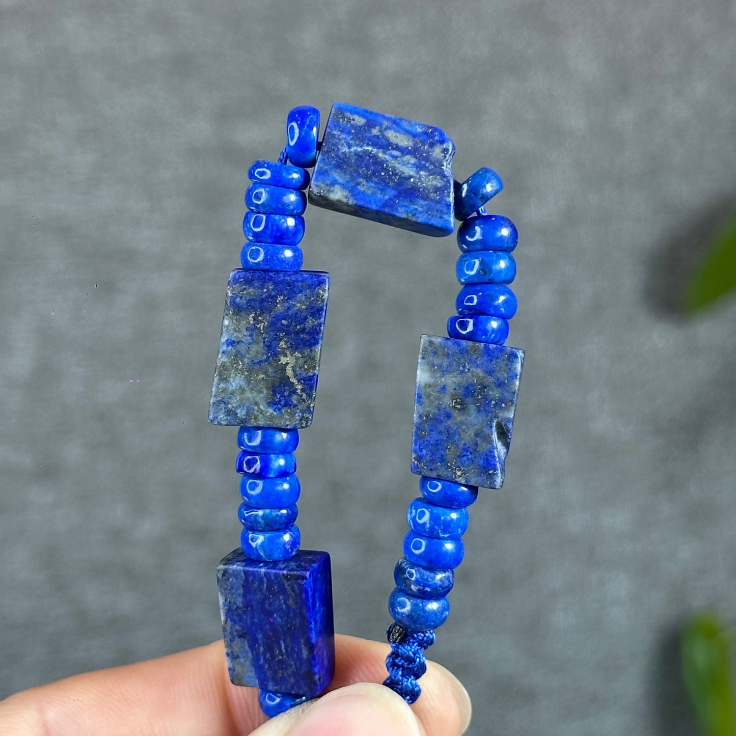 Natural Lapis Lazuli Custom Necklace, Square & Chicklet Bead Mix, Adjustable