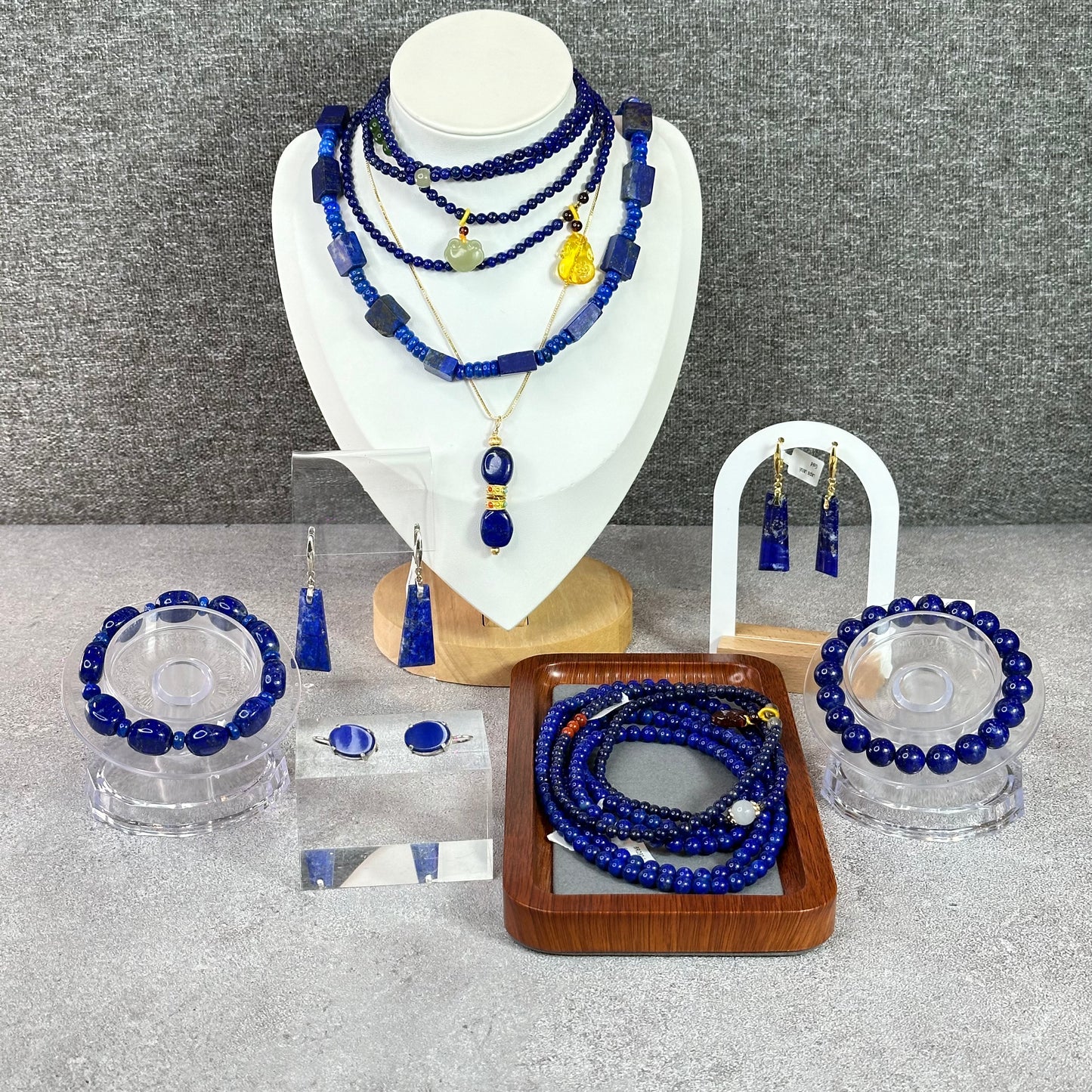 Natural Lapis Lazuli Custom Necklace, Square & Chicklet Bead Mix, Adjustable