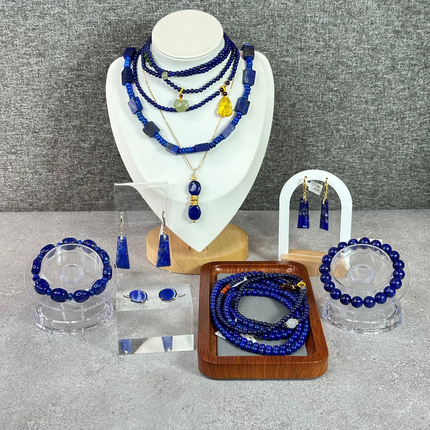 Natural Lapis Lazuli Custom Necklace, Square & Chicklet Bead Mix, Adjustable