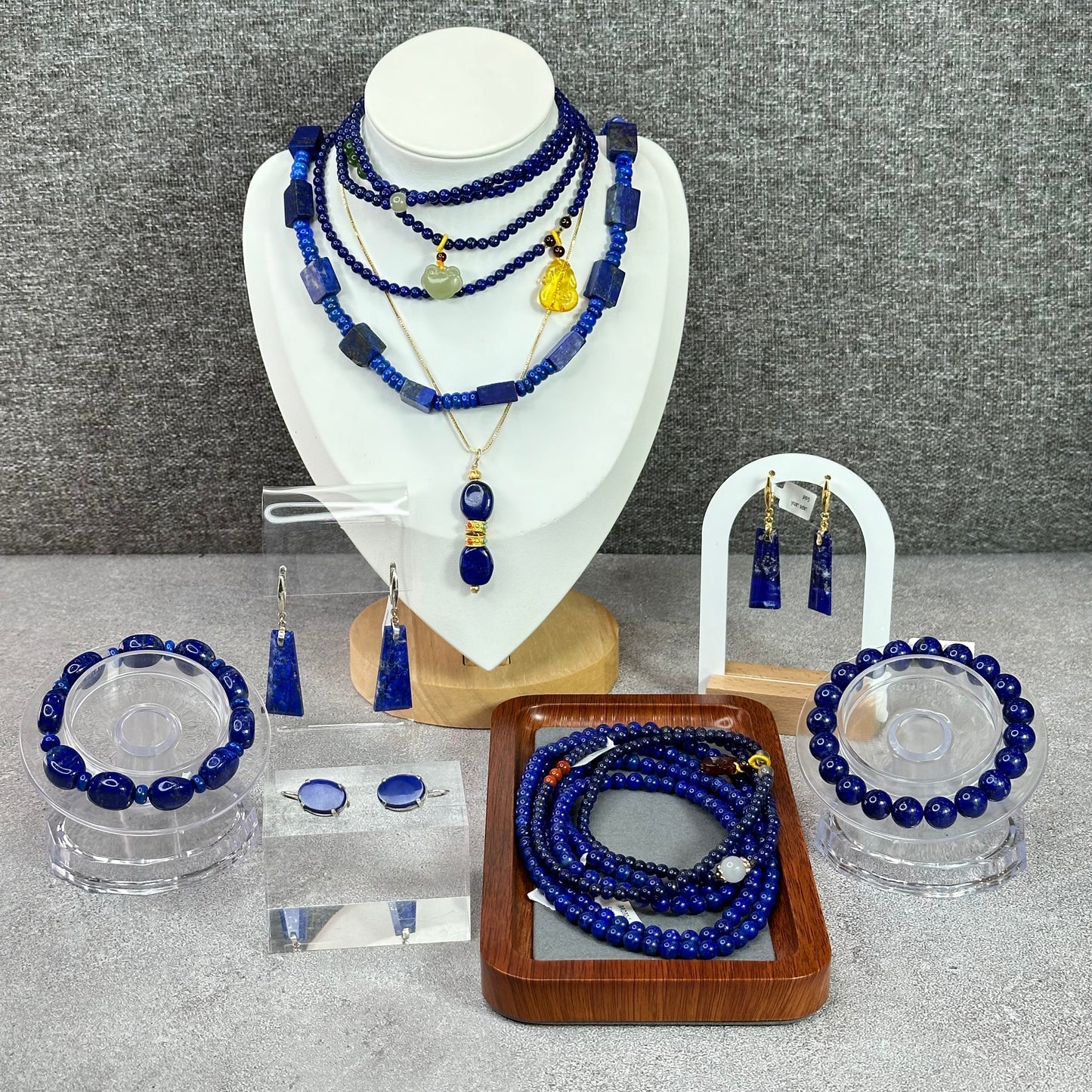 Natural Lapis Lazuli Custom Necklace, Square & Chicklet Bead Mix, Adjustable