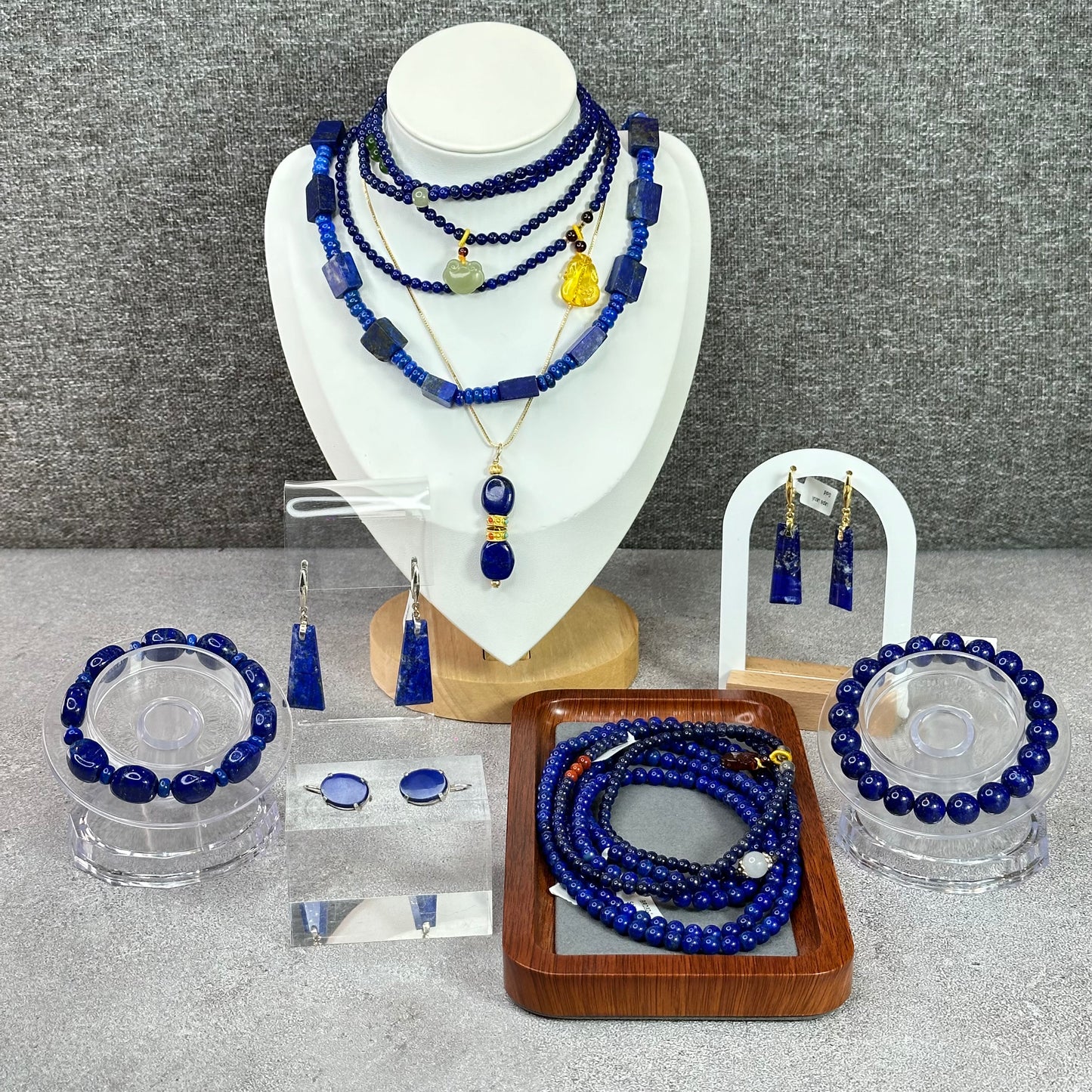 Natural Lapis Lazuli Custom Necklace, Square & Chicklet Bead Mix, Adjustable