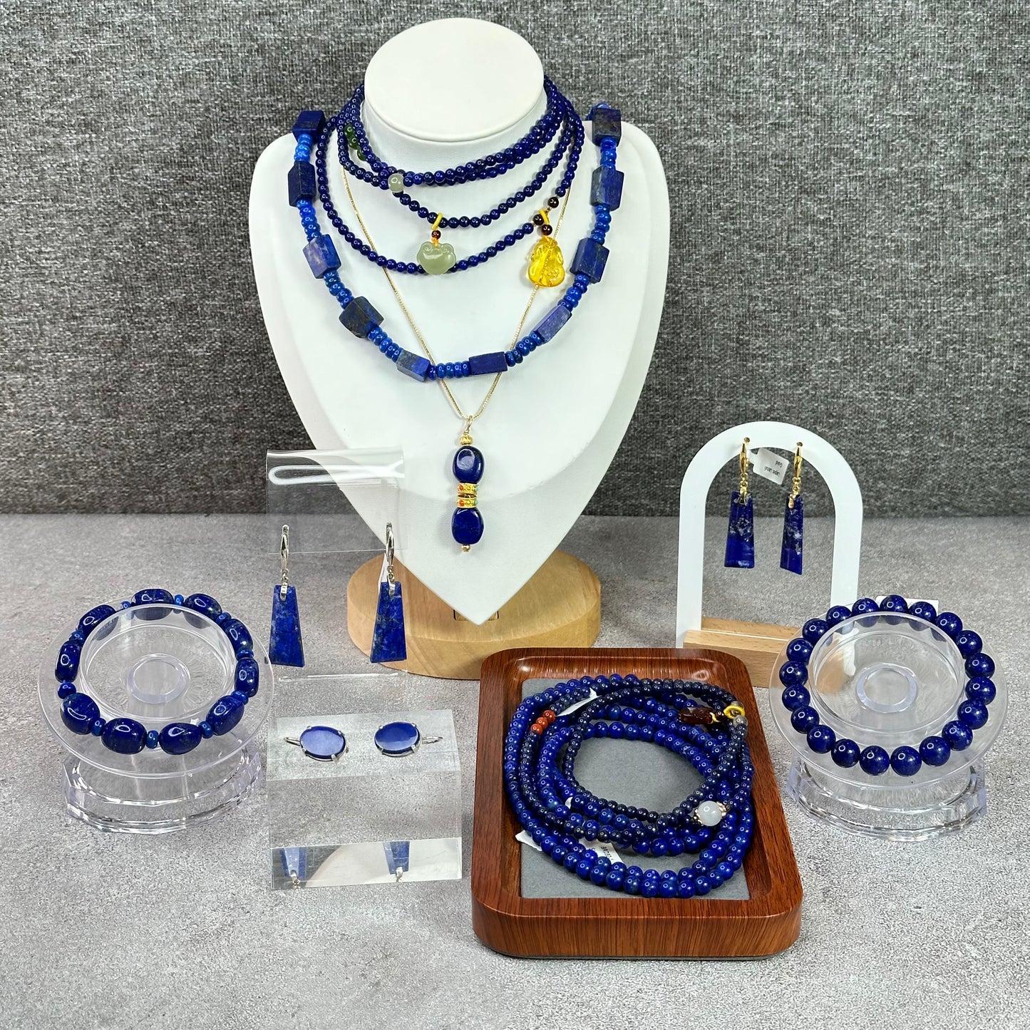 Natural Lapis Lazuli Custom Necklace, Square & Chicklet Bead Mix, Adjustable