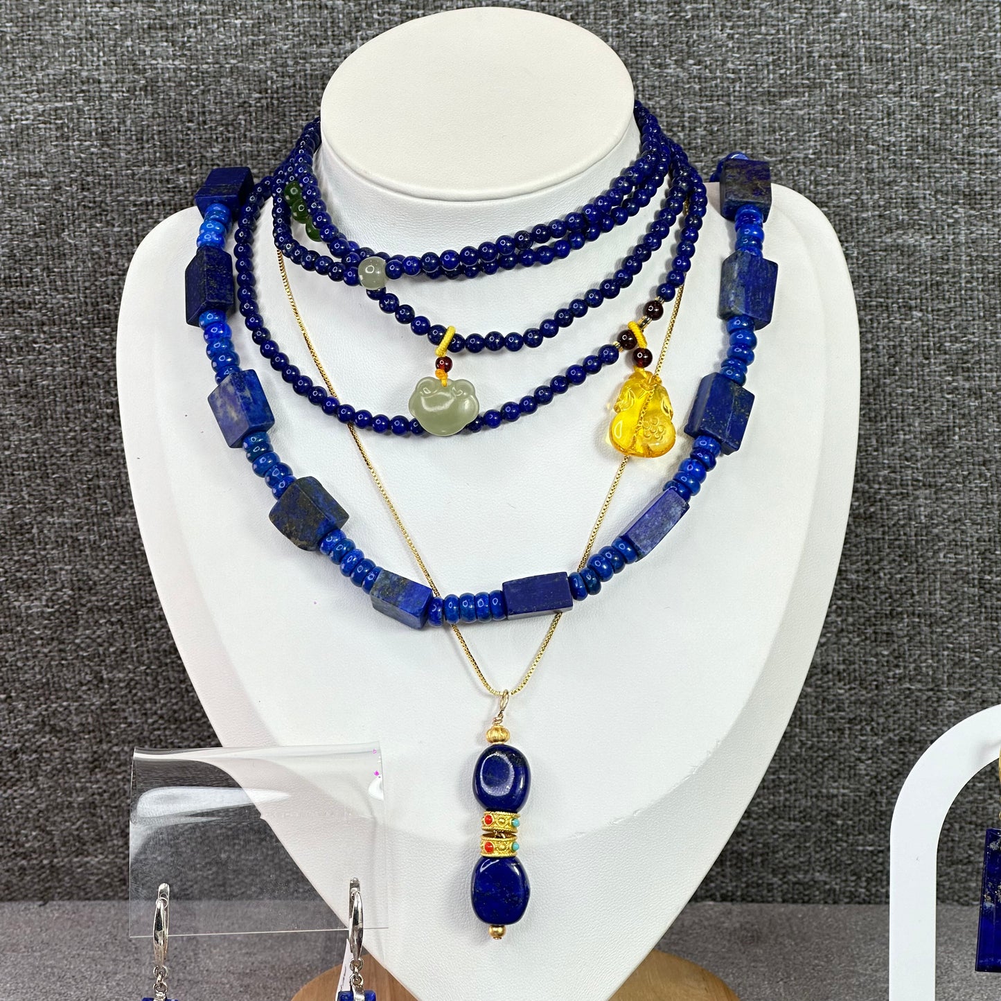 Natural Lapis Lazuli Custom Necklace, Square & Chicklet Bead Mix, Adjustable