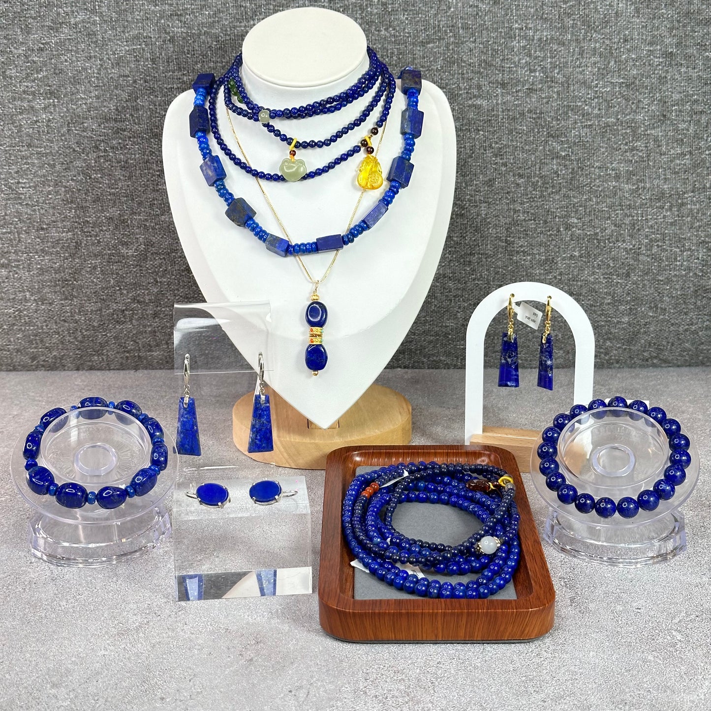 Natural Lapis Lazuli Custom Necklace, Square & Chicklet Bead Mix, Adjustable