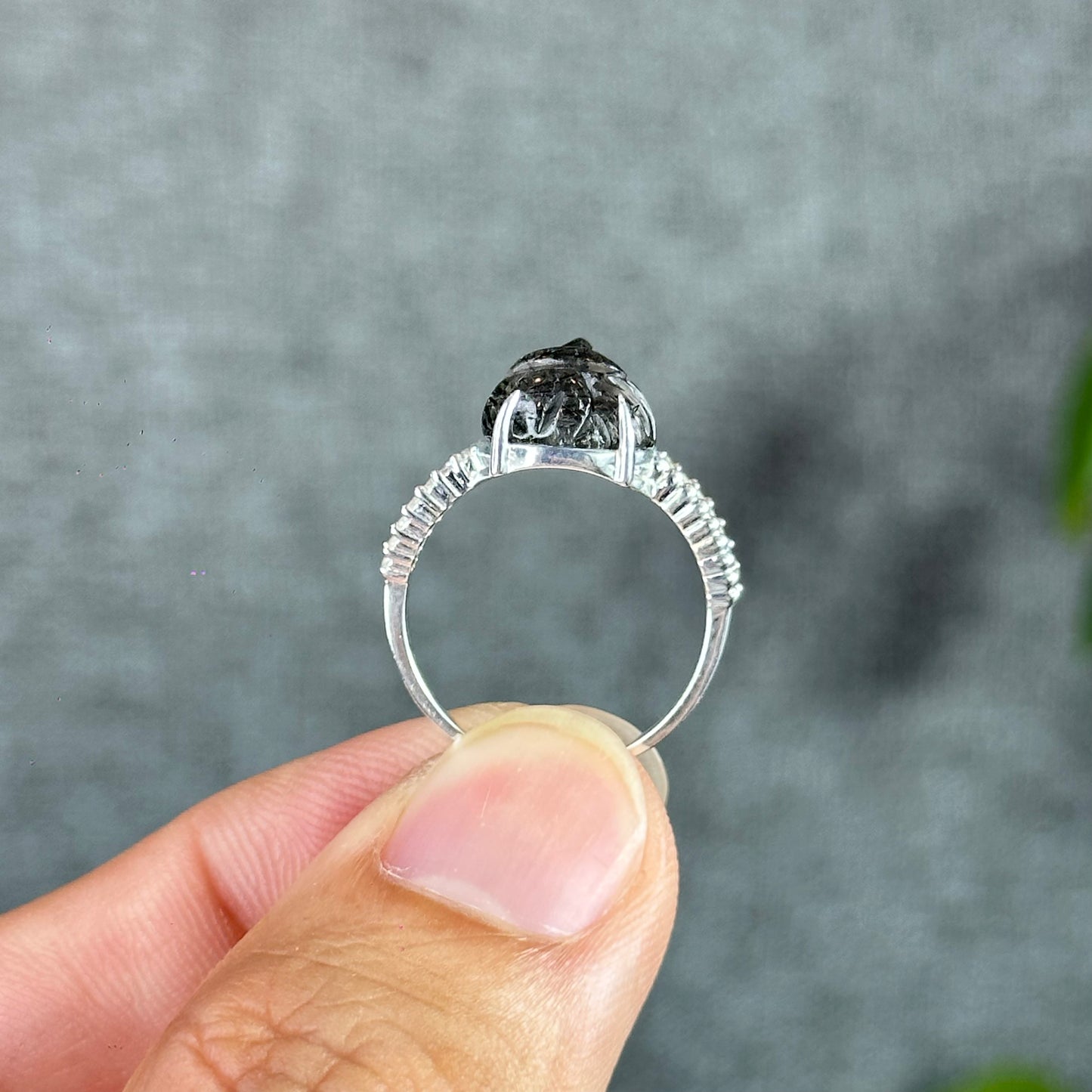Fox Ho Ly Natural Black Rutilated Quartz Ring in Silver Size 1.7