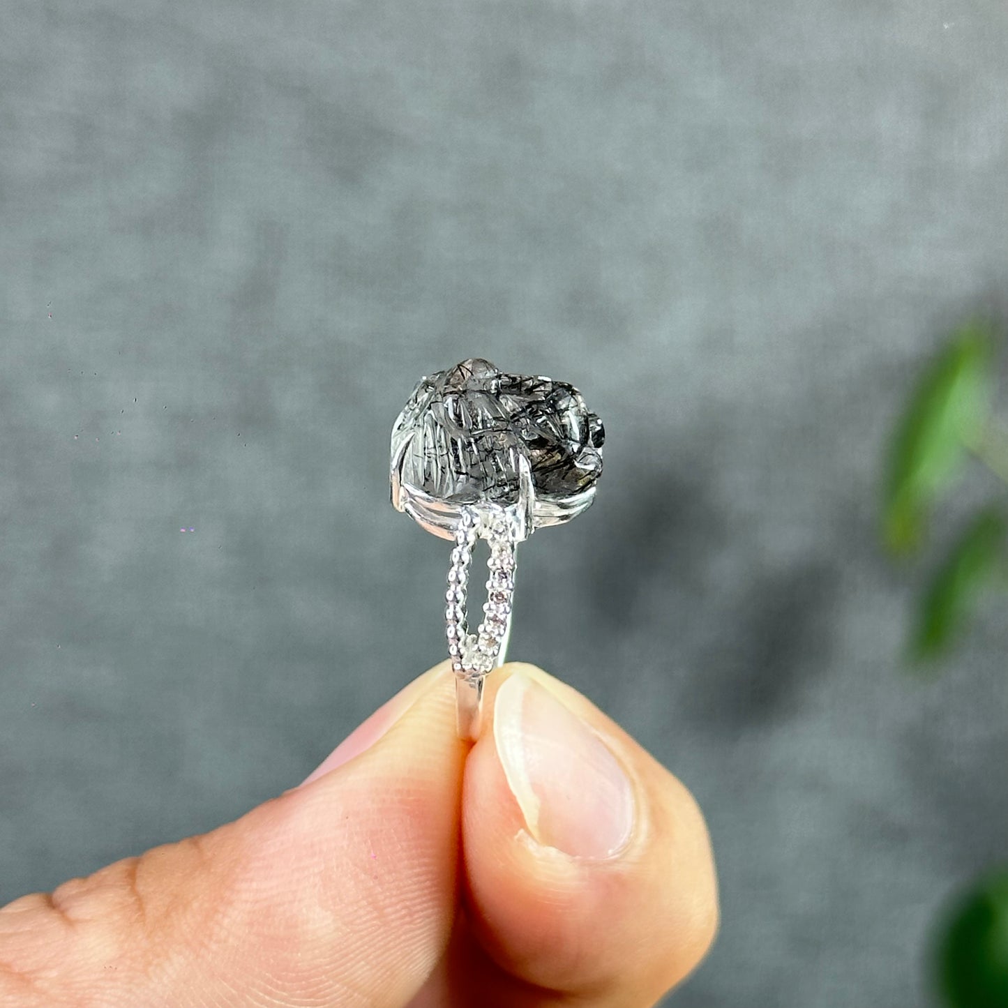 Fox Ho Ly Natural Black Rutilated Quartz Ring in Silver Size 1.7