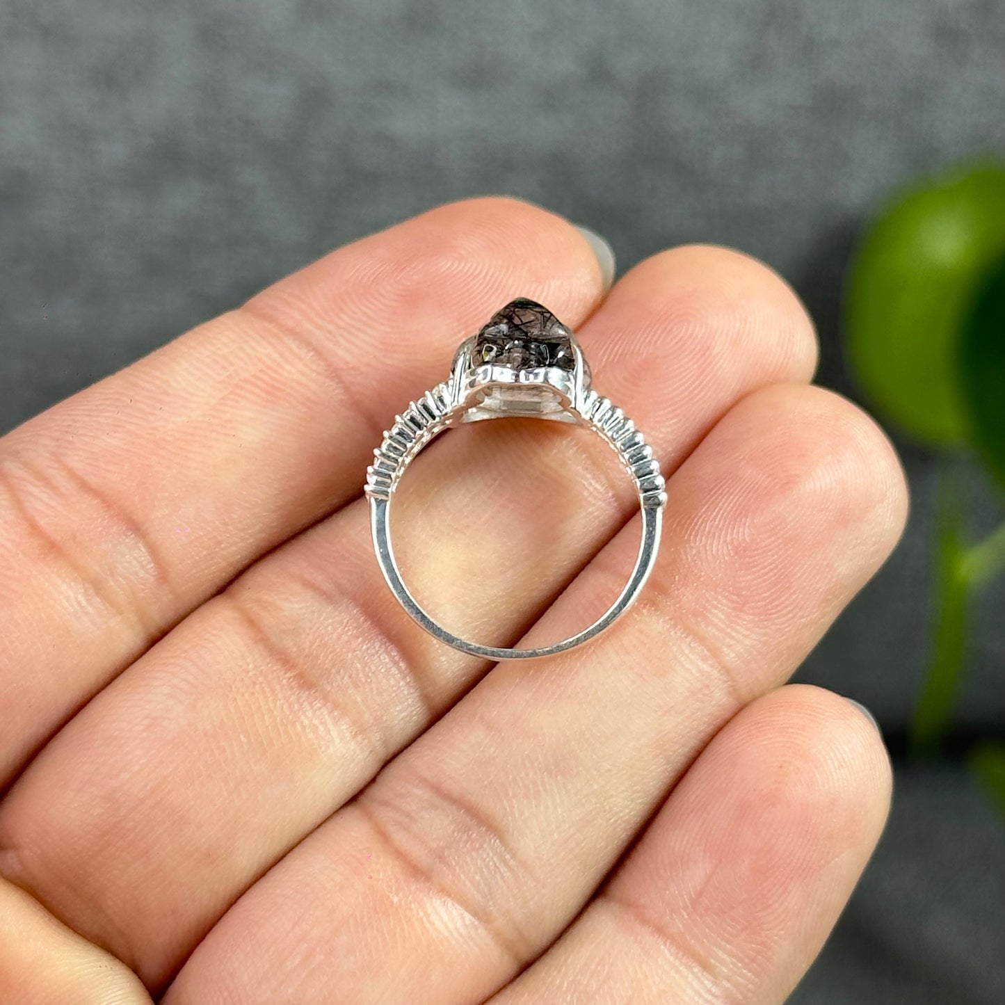 Fox Ho Ly Natural Black Rutilated Quartz Ring in Silver Size 1.7