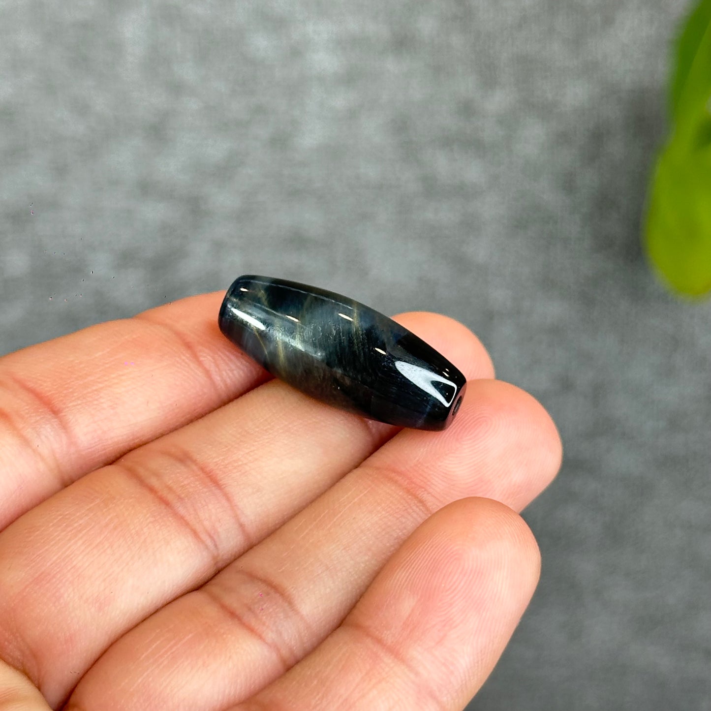 Natural Blue Tiger Eye Stone Barrel Charm