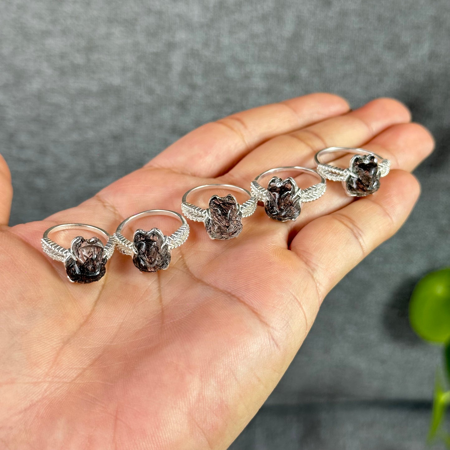 Fox Ho Ly Natural Black Rutilated Quartz Ring in Silver Size 1.7