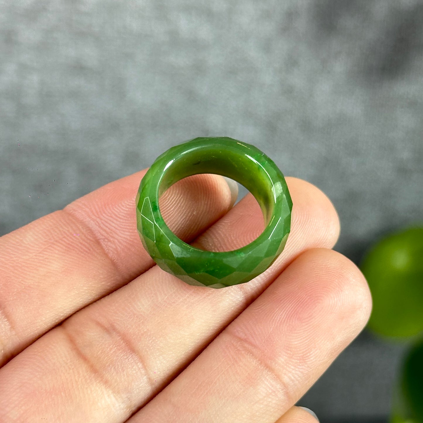 Faceted Light Natural Nephrite Jade VIP Ring Size 1.72