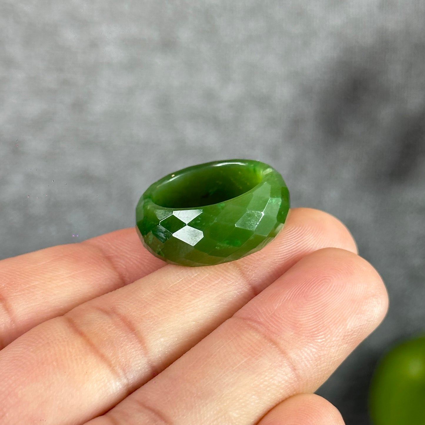 Faceted Light Natural Nephrite Jade VIP Ring Size 1.72