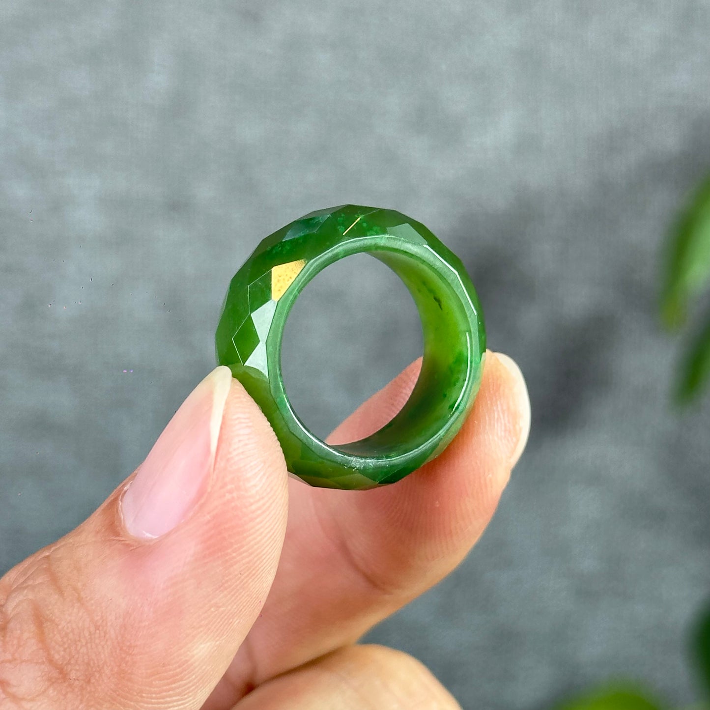 Faceted Light Natural Nephrite Jade VIP Ring Size 1.72
