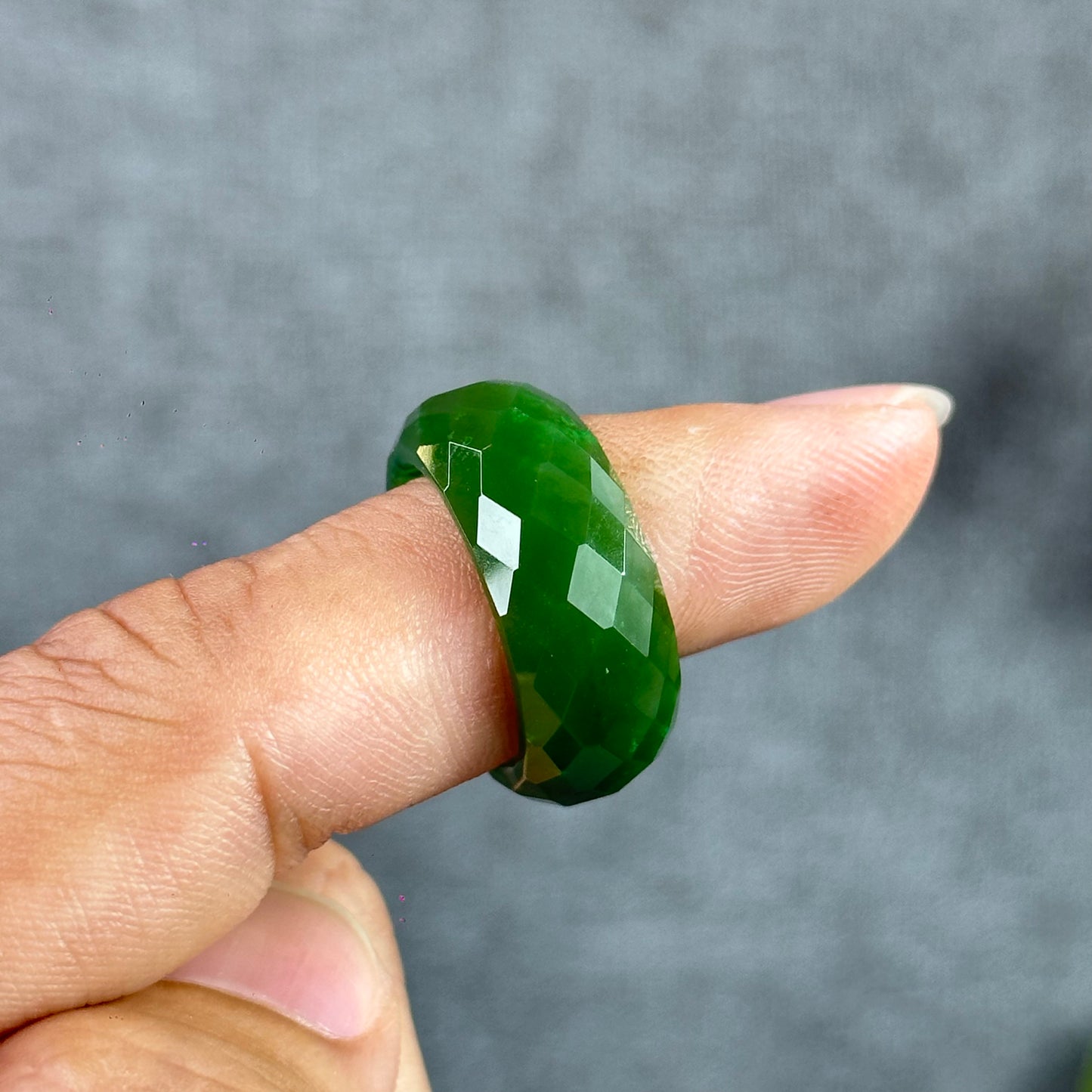 Faceted Light Natural Nephrite Jade VIP Ring Size 1.72