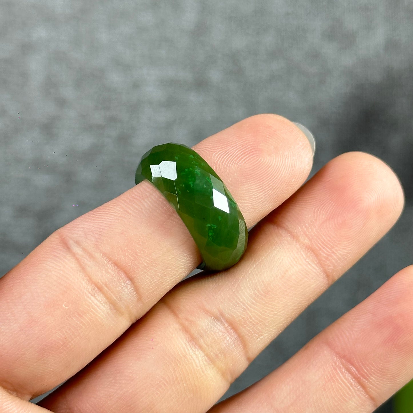 Faceted Light Natural Nephrite Jade VIP Ring Size 1.72