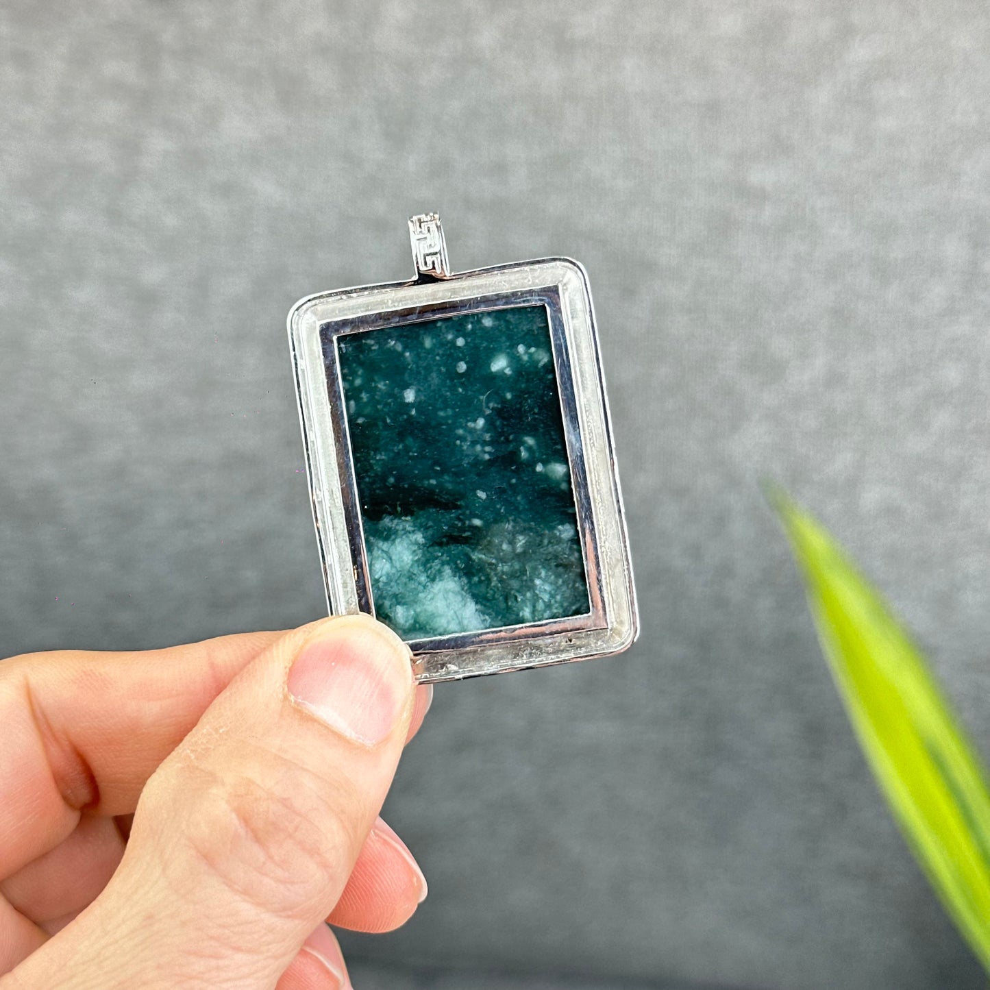 Natural Rectangle Water Green Jadeite Jade Pendant