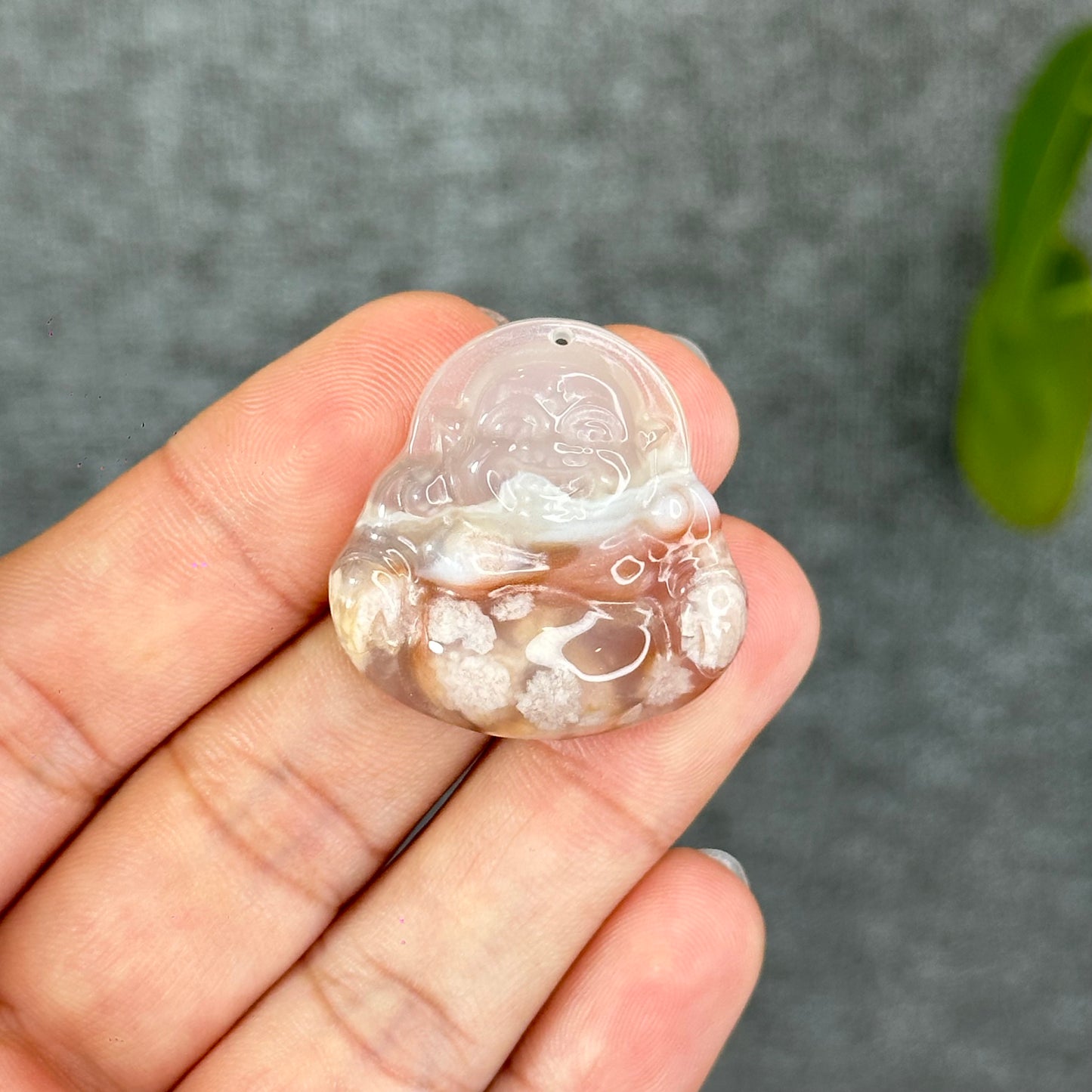 Natural Floral Agate Buddha Charm