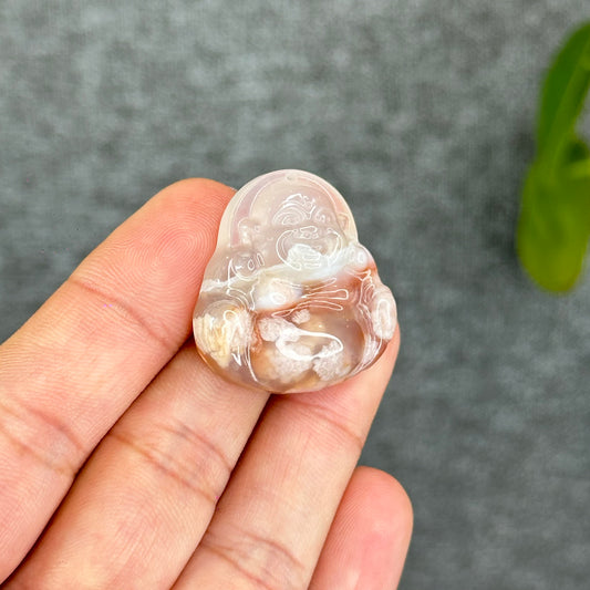 Natural Floral Agate Buddha Charm