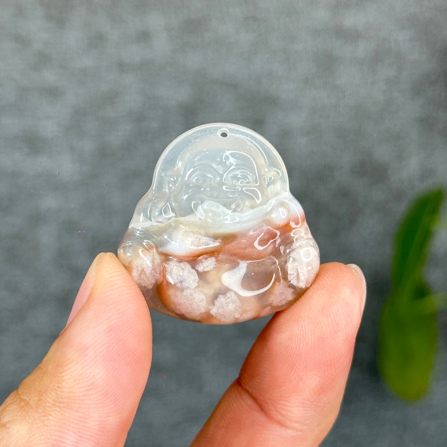 Natural Floral Agate Buddha Charm
