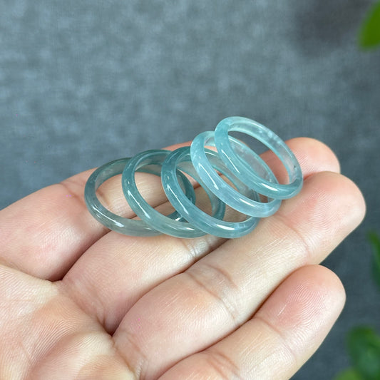 Icy Translucent Water Green Natural Jadeite Jade VIP Ring Size 1.93