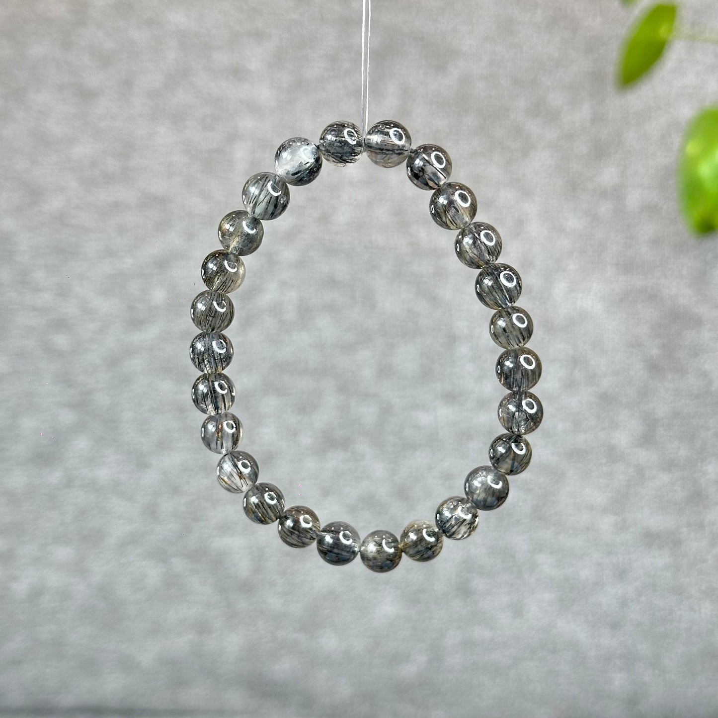 Natural Black Rutilated Quartz Bracelet Size 7 mm
