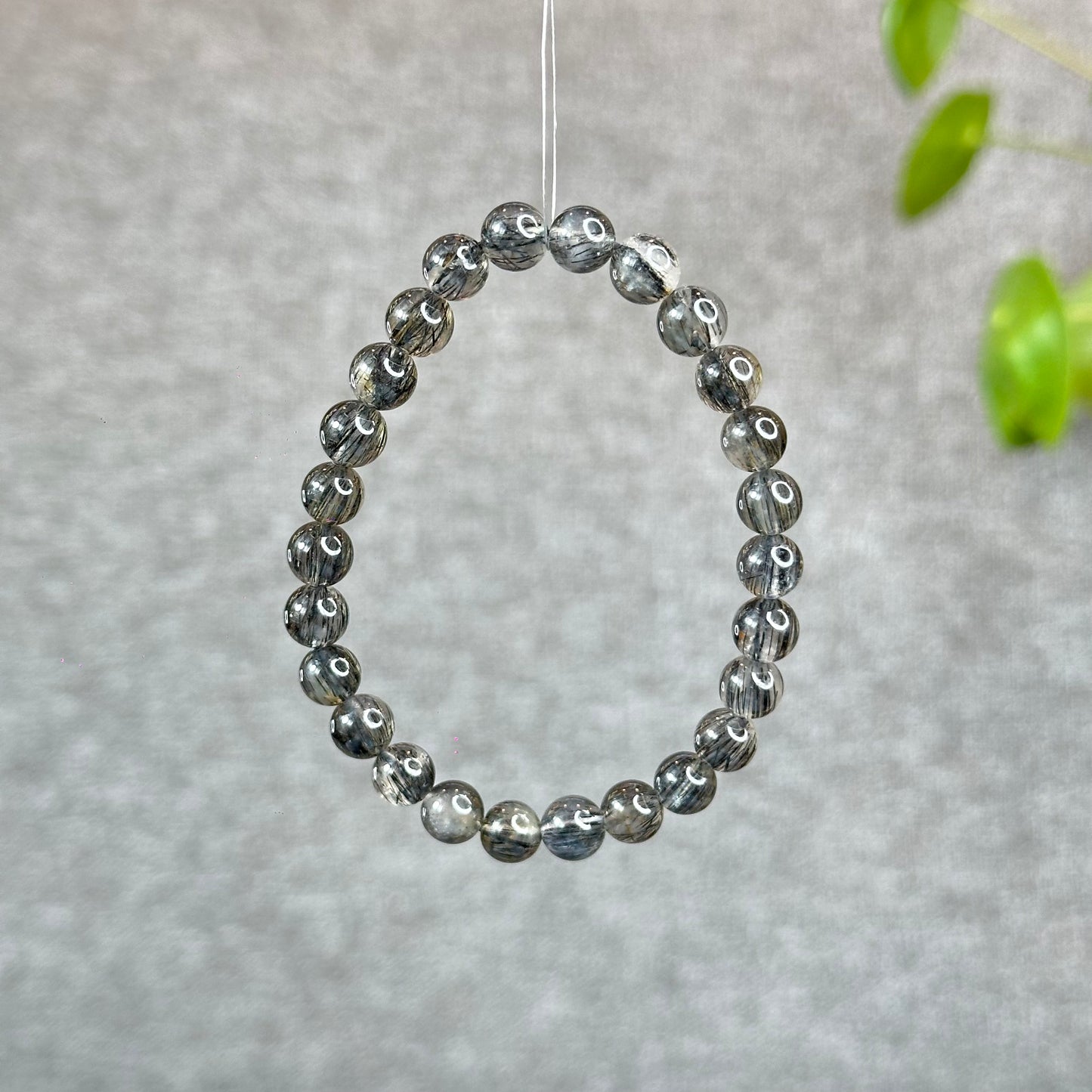 Natural Black Rutilated Quartz Bracelet Size 7 mm