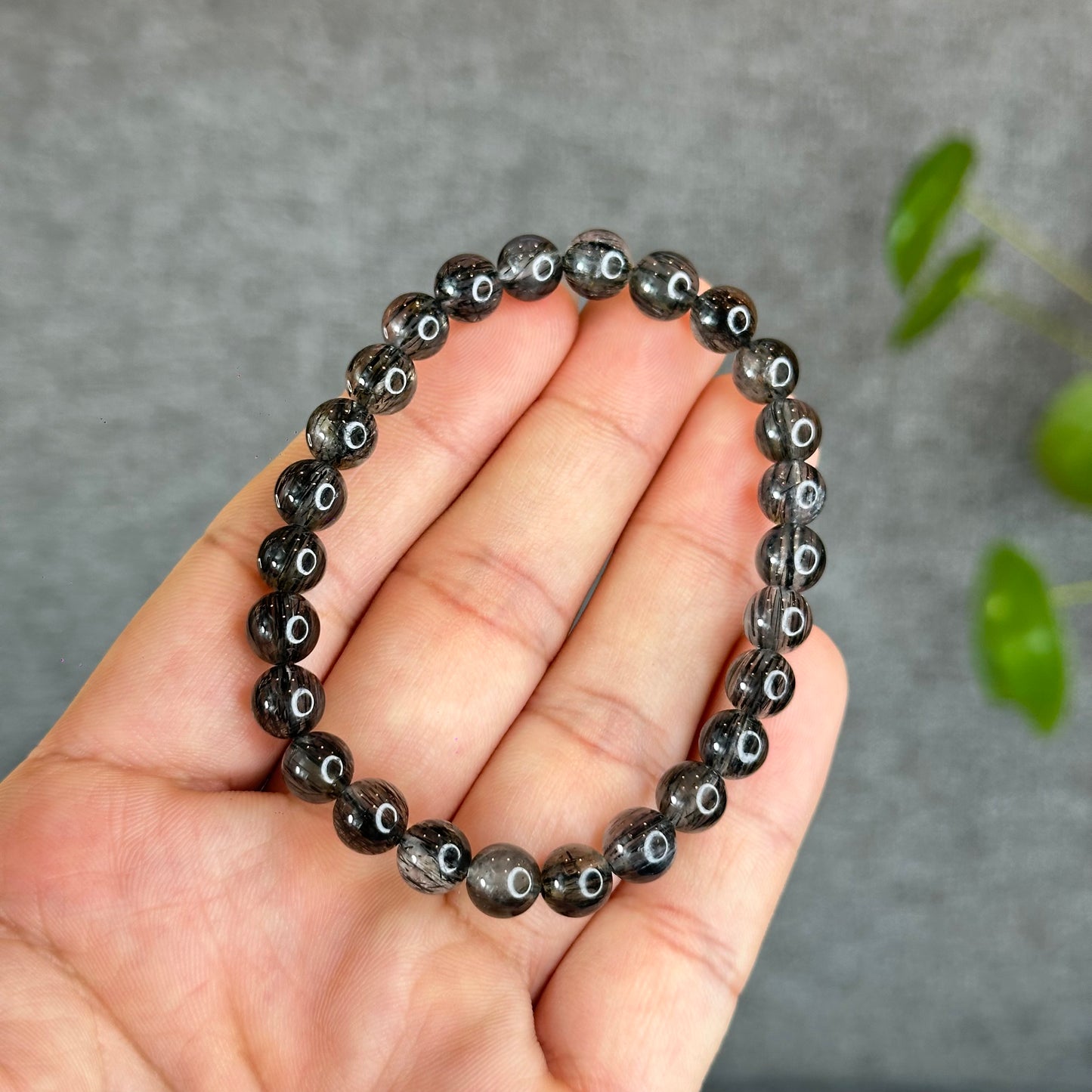 Natural Black Rutilated Quartz Bracelet Size 7 mm