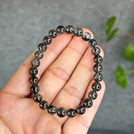 Natural Black Rutilated Quartz Bracelet Size 7 mm