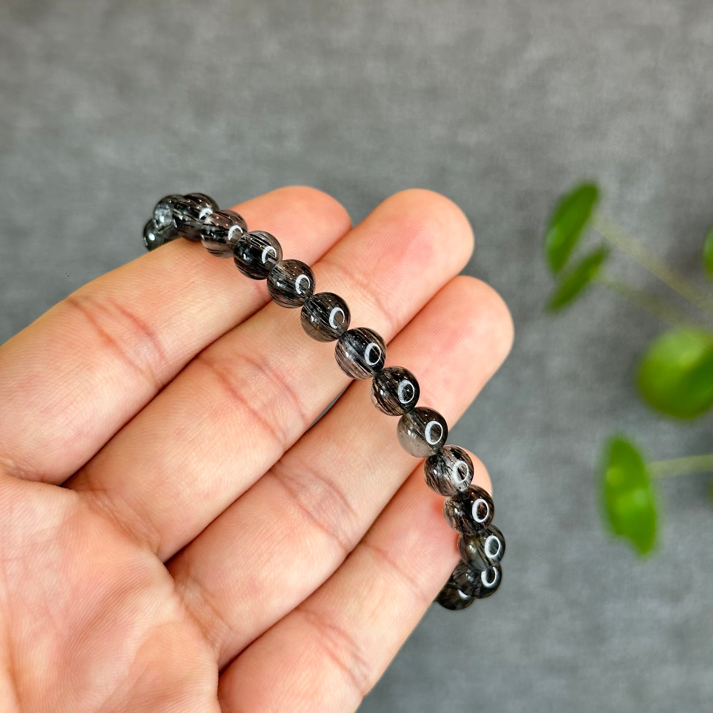 Natural Black Rutilated Quartz Bracelet Size 7 mm