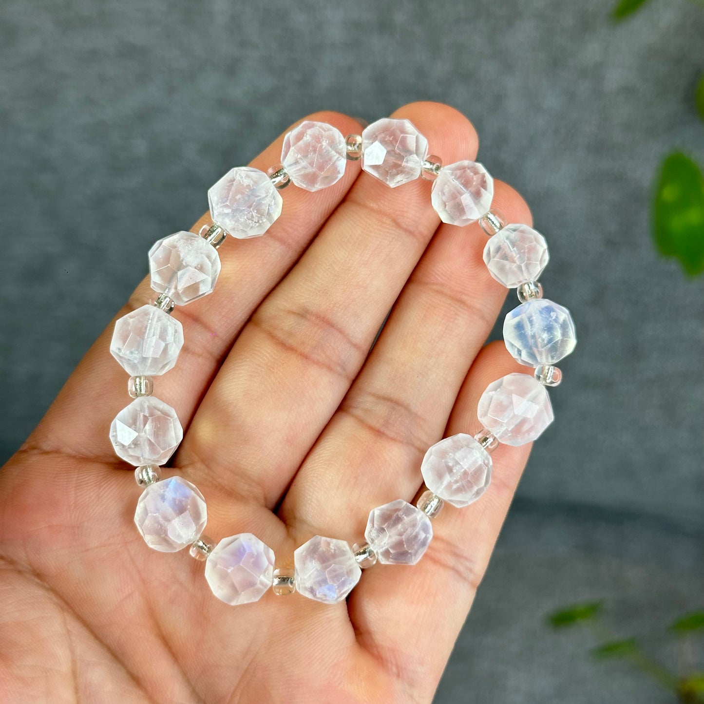Natural Faceted Moonstone Bracelet Size 10 mm