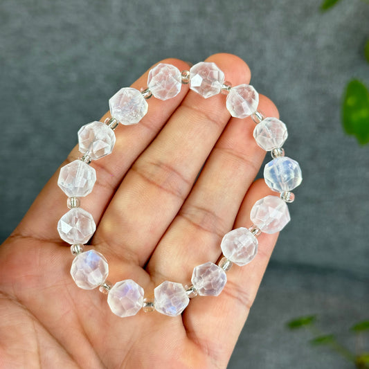 Natural Faceted Moonstone Bracelet Size 10 mm