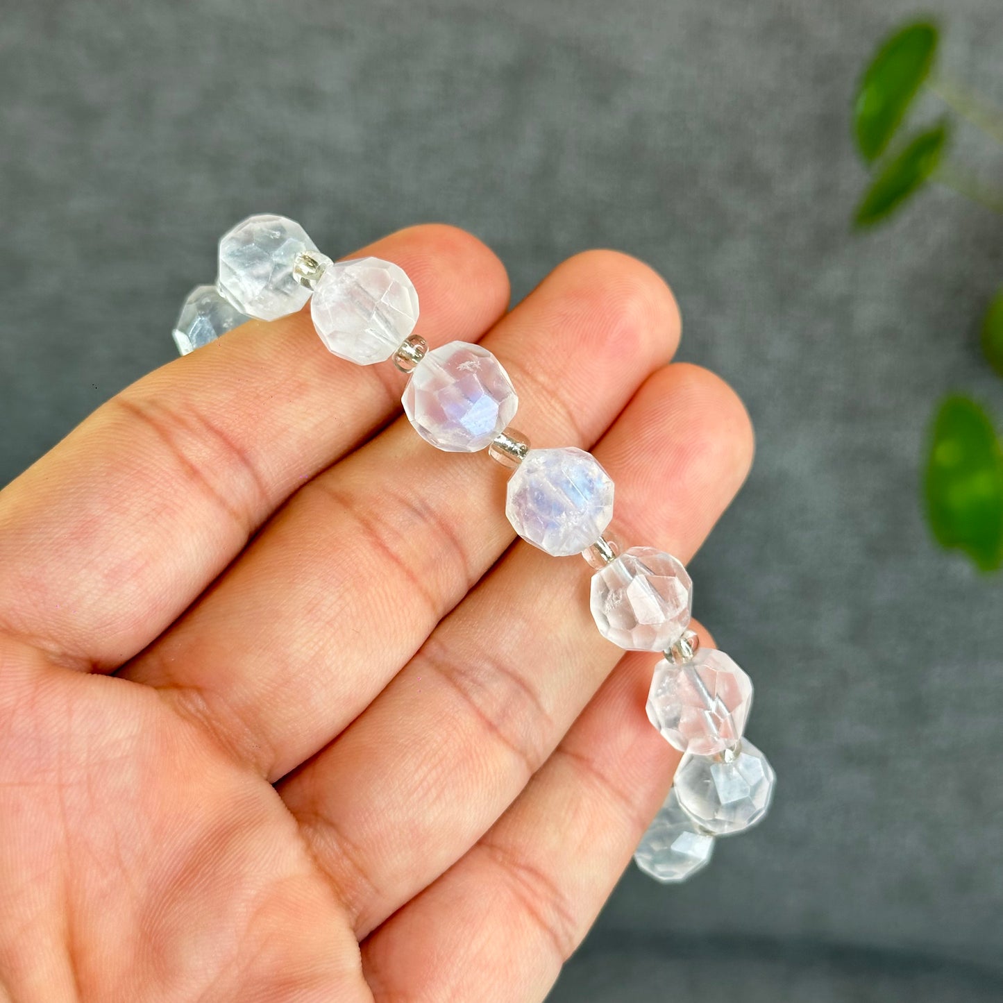 Natural Faceted Moonstone Bracelet Size 10 mm